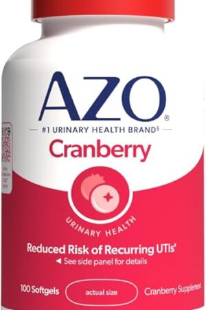 AZO Cranberry Supplement, Made with Concentrated Whole Fruit Cranberry Powder to Help Cleanse and Protect the Urinary Tract*, Sugar Free Cranberry Pills, Non-GMO, 100 Softgels