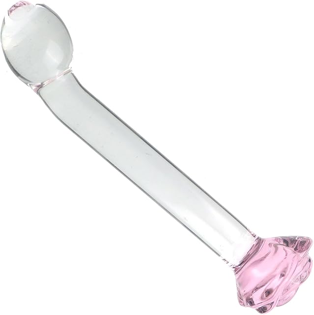 Glass Anal Plug Trainer with Rose Loop, Butt Plug Prostate Massager with Long Neck Base, G-Spot Glass Dildo Pleasure Wand Crystal Anal Sex Toys Stimulator for Men Women Masturbation (L)