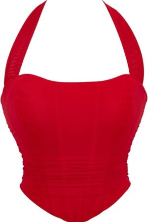 Corset Tops for Women Vintage Tie Halter Corsets Top Back Lace Up Gothic Bustier Sexy Push Up Waist Bodyshaper Tops