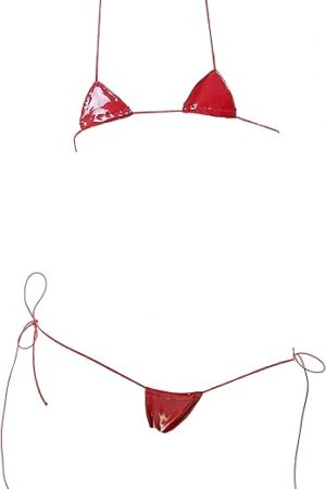 Leather Micro Bikini Extreme Anime Lingerie Sexy Cosplay Outfit Japanese Bra Panty Set Two Piece Thong Swimsuit