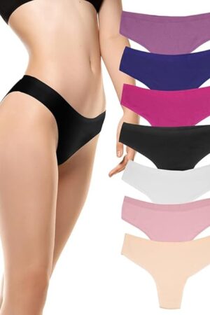 7 Pack Cotton Underwear for Women Sexy Low Rise Ribbed Hipster Breathable Soft Bikini Panties Cheeky