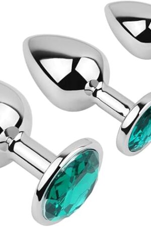 Anal Butt Plug 3Pcs Trainer Kit Metal Butt Plug Anal Trainer Toys Fetish Kinky Sex Love Games for Starter Beginner Men Women Couples (Green)
