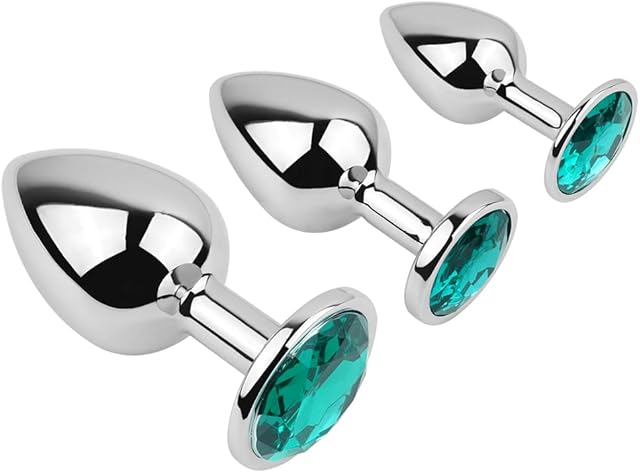 Anal Butt Plug 3Pcs Trainer Kit Metal Butt Plug Anal Trainer Toys Fetish Kinky Sex Love Games for Starter Beginner Men Women Couples (Green)