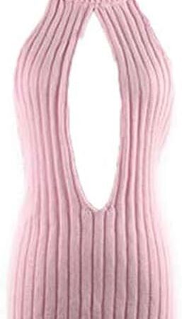 Japan Style Women's Turtleneck Pullover Deep V-Neck Sleeveless Knitted Hi Low Anime Sweater Vest Top