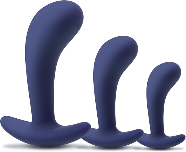 Butt Plugs Kits Adult Silicone Anal Plug 3 Pcs Beginners Male Female Sex Toys Training Set (Deep Blue)