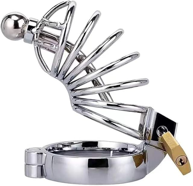Chastity Device with Urethral Sounds, Metal Male Chastity Cage Ergonomic Design Chastity Lock Adult Sex Toys for Couples (with M Sized Cuff)