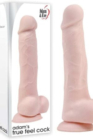 Adam & Eve True Feel Dildo, Big Realistic Penis with Suction Cup, Lifelike Dual Layered Soft Silicone, Waterproof, Easy to Clean, Adult Sex Toys for Women, Men Anal & Couples, 7.5 in, Flesh