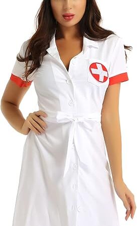 Women Sexy Naughty Nurse Doctor Cosplay Costume Outfits Fancy Dress Uniform Flared Dress with Hat