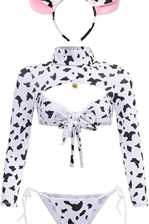 Cow Cosplay Lingerie Women Sexy Maid Costume Anime Bikini Naughty Role Playing Outfit Kawaii Print Cute Bra Panty Set