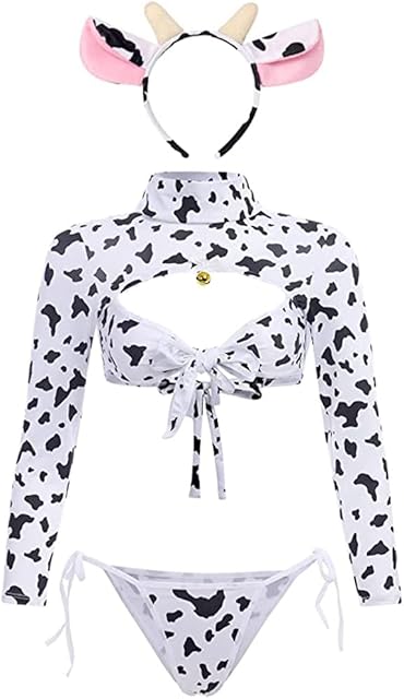 Cow Cosplay Lingerie Women Sexy Maid Costume Anime Bikini Naughty Role Playing Outfit Kawaii Print Cute Bra Panty Set