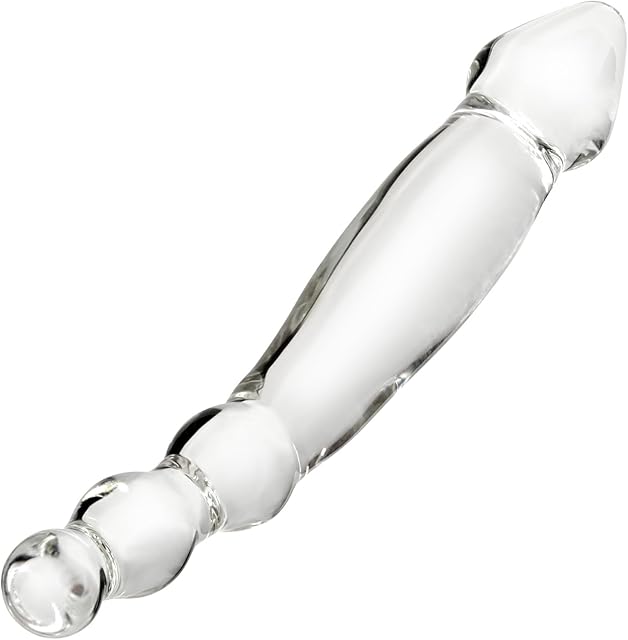Glass Dildo Anal Beads Butt Plug 9.6 Inch Double Ended Dildo with 3 Beads & Tapered Head Prostate Massager Sex Toy for Men Women Masturbation