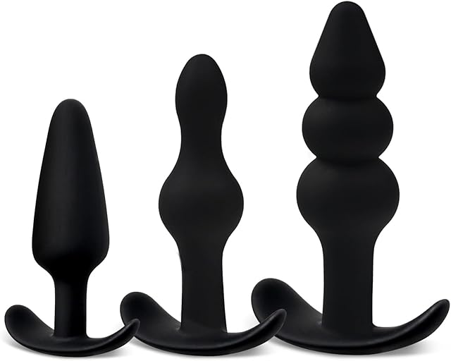 Anal Beads Plugs Kit 3 Pack, Silicone Butt Plug Training Set from Beginner to Advanced Player for Comfortable Long-Term Wear, Anal Sex Toys for Men Women, Prostate Massage Anus Ball Dilator for Couple