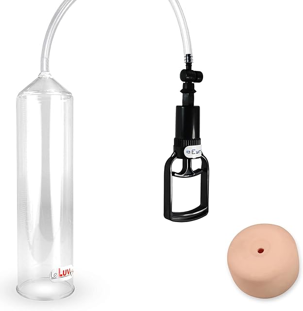 LeLuv Vacuum Pump Vacuum Easyop Tgrip 2.5 Inch x 12 Inch Cylinder Clear Hose Male Enhancement Bundle with Realistic Anus Donut