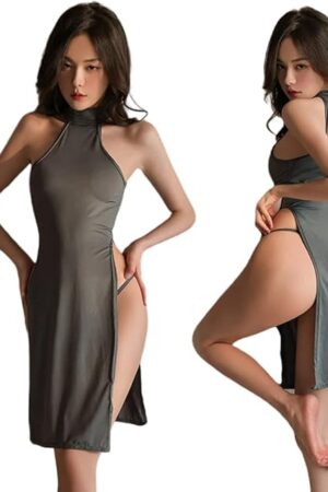 Women's Sexy Lingerie Nightshirt Sleeveless Mini Cheongsam Sleepwear Anime Cosplay High Split Club Dress plus size