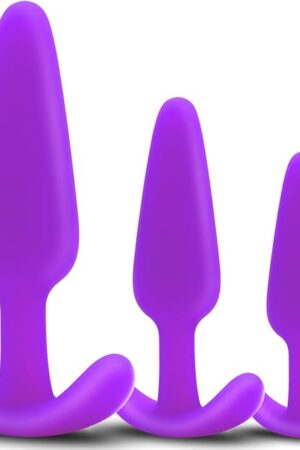 Adult Anal Sex Toys, Set of 3 Silicone Taper Sized Butt Plug Training Kits (Purple)