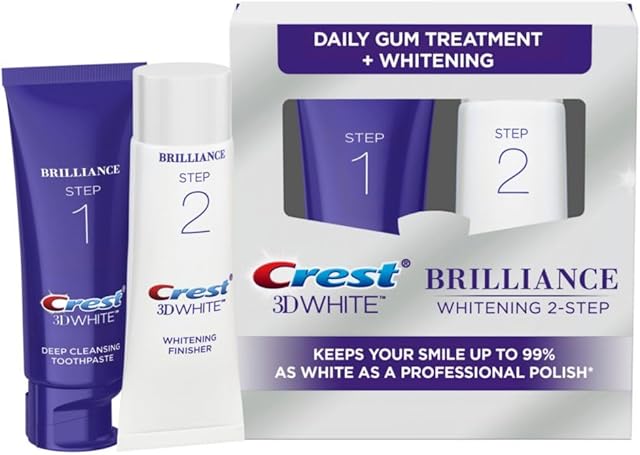 Crest 3D White Brilliance 2 Step Kit, Crest 3D White Toothpaste, Deep Clean Toothpaste (4oz) + Teeth Whitening Gel (23oz)