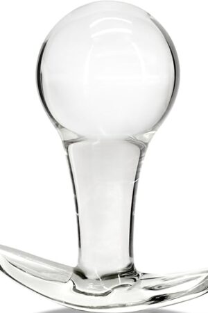Glass Anal Plug Butt Plug with Curved Based for Comfortable Long Term Wear Prostate Massager Transparent Sex Toy with Long Stem for Women Men Masturbation