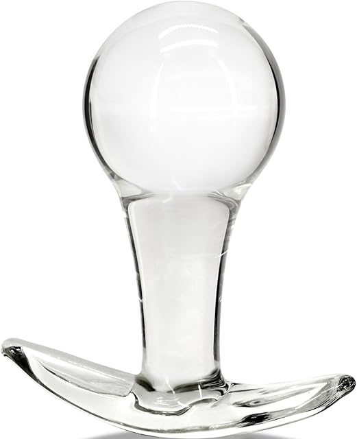 Glass Anal Plug Butt Plug with Curved Based for Comfortable Long Term Wear Prostate Massager Transparent Sex Toy with Long Stem for Women Men Masturbation