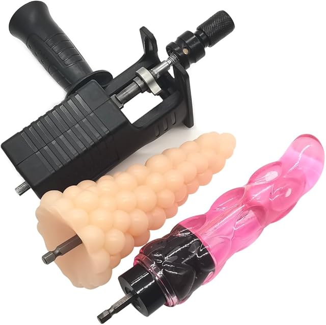 Bumps Dildo with Drill Spinning Connector Electric Drill Adapter for Penis Automatic Thrusting DIY Drill Sex Machine Kit with 2 Realistic Dildos(A)