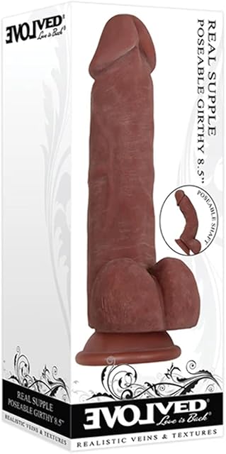 Evolved Love Is Back - Real Supple - Life-Like Feel - Poseable Girthy 85 Inch Realistic Veins and Textures - Bendable Shaft with Suction-Cup Dildo - Dark/Brown