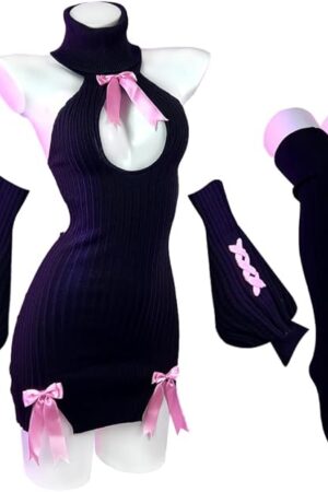 Bow Sweater Costume3-PIECE SET premium sweater cosplay lingerie Bow Sweater succubus lingerie