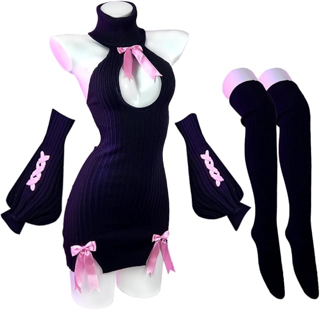 Bow Sweater Costume3-PIECE SET premium sweater cosplay lingerie Bow Sweater succubus lingerie