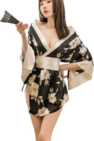 Women's Robe Kimono Sexy Lingerie Set Asia Style Loungewear Pajamas Satin Nightgown Bathrobe Anime Cosplay