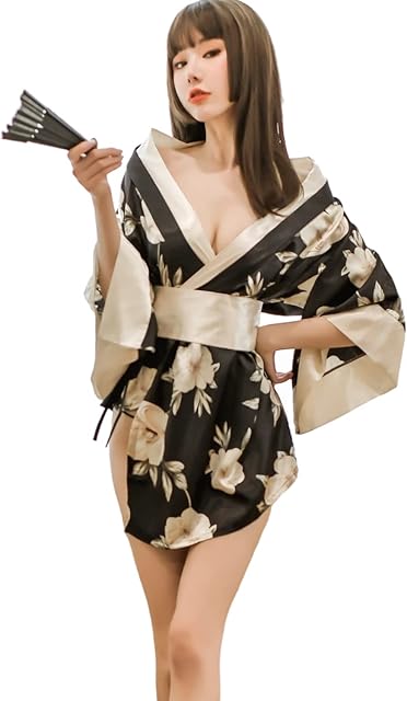Women's Robe Kimono Sexy Lingerie Set Asia Style Loungewear Pajamas Satin Nightgown Bathrobe Anime Cosplay