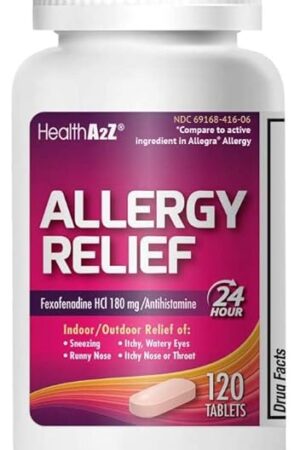 HealthA2Z Fexofenadine Hydrochloride 180mg, Antihistamine for Allergy Relief, 24-Hour Antihistamine for Allergy Relief (120 Count (Pack of 1))