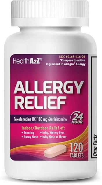 HealthA2Z Fexofenadine Hydrochloride 180mg, Antihistamine for Allergy Relief, 24-Hour Antihistamine for Allergy Relief (120 Count (Pack of 1))