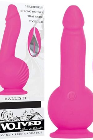 Evolved Love Is Back - Ballistic - Silicone Rechargeable - 2 Extremely Strong Motors That Work Together - Dildo Suction-Cup Vibrator with Remote Control - Pink