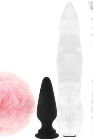 Anal Butt Plug and 3 Changeable Tails with Lube 1oz | Anal Sex Toys | Perfect for Cosplay | Butt Plugs
