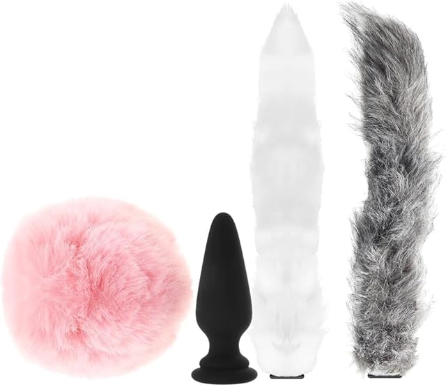 Anal Butt Plug and 3 Changeable Tails with Lube 1oz | Anal Sex Toys | Perfect for Cosplay | Butt Plugs