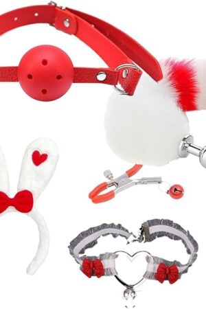 Bunny Anal Plug Set Rabbit Ear Headband Faux Fox Tail Butt Cosplay Furry Sex Toy Lace Choker Mouth Ball Gag Sex Dice Nipple Clip Clamp