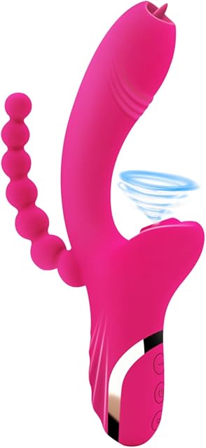G-spot Bunny Vibrator Vibrations/Sucking 3 in 1 Vibrators with Vibrating Pull Beads, Waterproof Clitoral Nipple Anal Stimulato, Sex Toys(Red)