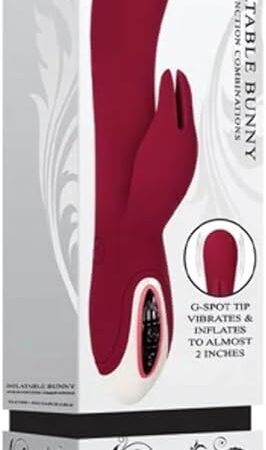 Evolved Love Is Back - Inflatable Rechargeable Silicone Bunny - Over 60 Function Combinations - G-Spot Tip Vibraties & Inflates to Almost 2 Inches - Burgundy