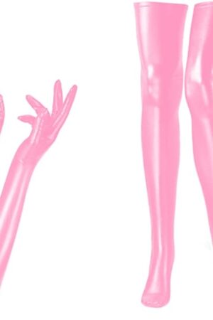 Dance Metallic Long Gloves+Stockings Set Women Cosplay Accessories