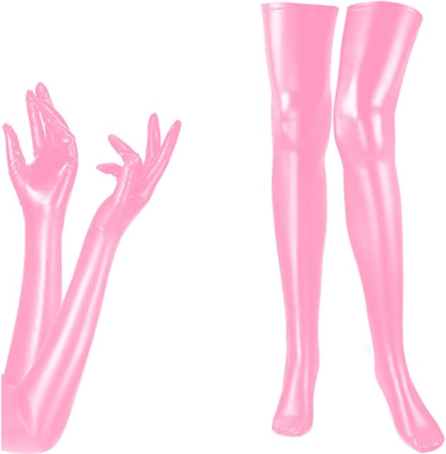 Dance Metallic Long Gloves+Stockings Set Women Cosplay Accessories