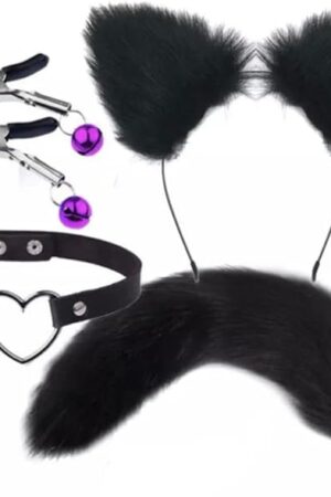 Cat Tail Butt Plug Set ,Anal Plug Cosplay Furry Sex Toy (Black cat Tail ) 002 0