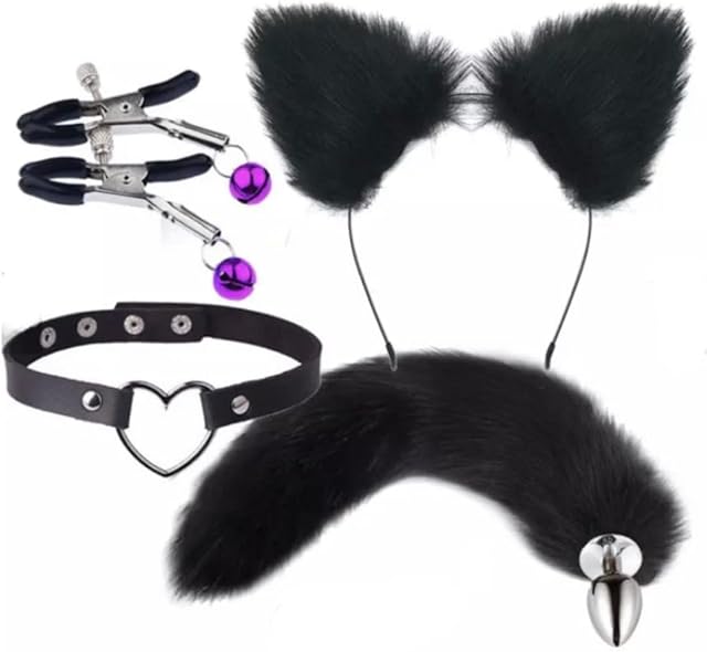 Cat Tail Butt Plug Set ,Anal Plug Cosplay Furry Sex Toy (Black cat Tail ) 002 0