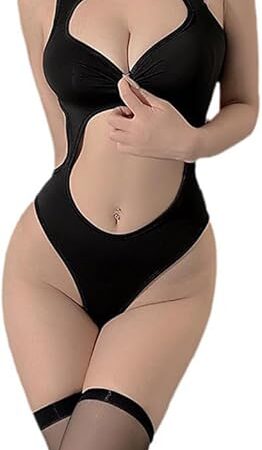 Women's cosplay sexy black jumpsuit with hollowed out tight fitting jumpsuit