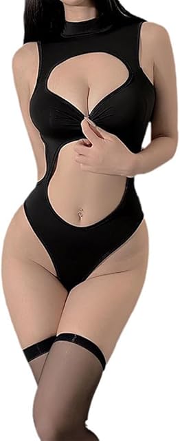 Women's cosplay sexy black jumpsuit with hollowed out tight fitting jumpsuit