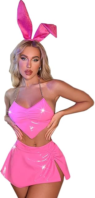 Women's Cosplay Costume Cute Suspenders Sexy Bunny Costume Latex Dresses Halloween Costume Outfit