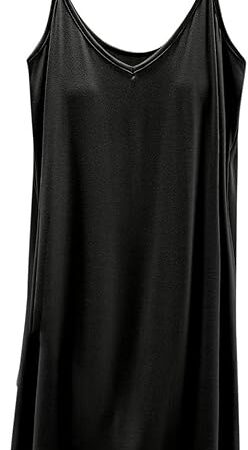Womens Modal Nightgown Full Slip Midi Loose Dress Built in Padded Bra Sexy Spaghetti Strap Mini Cami Tank Sleepwear