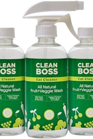 CleanBoss Eat Cleaner Triple-Action Fruit + Veggie Wash - 12 oz, Pack of 3 - Removes Harmful Residue - Keeps Produce Fresh Up to 5X Longer - Includes One Trigger - Vegan, Gluten Free - Improved Nozzle