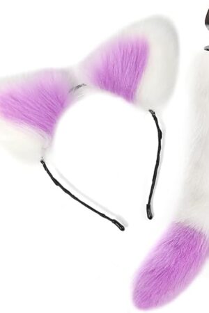 Butt Plug Fox Tail,2Pcs/Set Sex Fox Tail Anales Plug Toys Butt Plugs with Cat Ears Headband Anal Sex Toys Purple/White Double Colour Fox Tail-2.8cm Anal Plugs