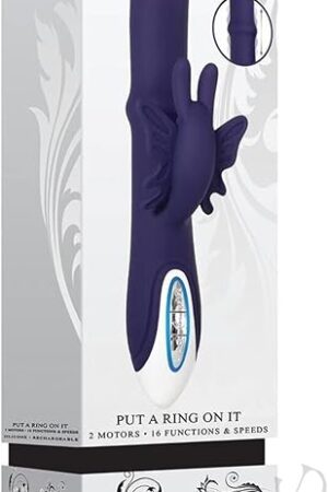 Evolved Novelties - Put a Ring On it - 2 Motors - 16 Functions and Speeds - Rabbit-Style Silicone Rechargeable Vibrator - Purple
