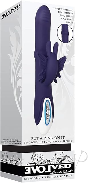 Evolved Novelties - Put a Ring On it - 2 Motors - 16 Functions and Speeds - Rabbit-Style Silicone Rechargeable Vibrator - Purple