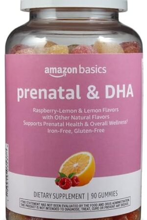 Amazon Basics Prenatal & DHA Gummy, Rasberry & Lemon Flavor, 90 Count (Previously Solimo)