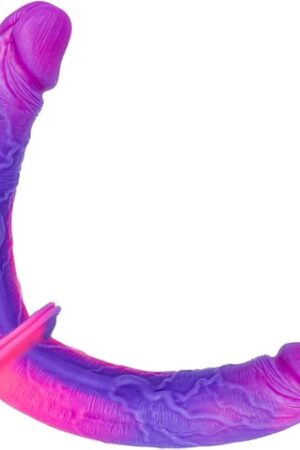 16.4" * 1.4" Liquid Silicone Double Head Realistic Dildo Suction Cup, 8" Combination Double Sided Large Fantasy Dildo for Lesbian Women Gay, Pink Purple G-Spot Penis Anal Play Strap-On Adult Sex Toys